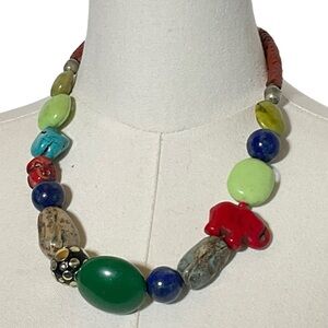 Mercedes Originals Necklace Semi Precious‎ Stones Chunky Bead Blue Green Silver